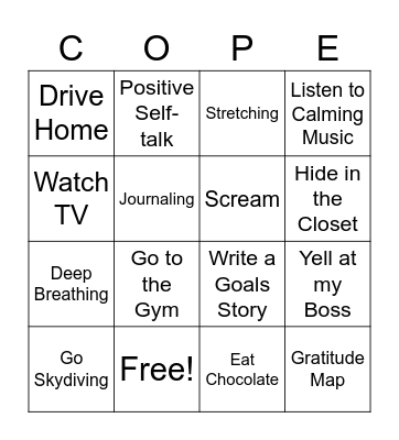 Coronaphobia Coping Strategies Bingo Card