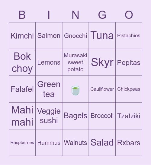 My food bingo!! Bingo Card