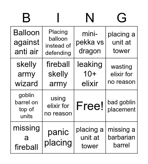 Mason Clash Royale bingo card Bingo Card