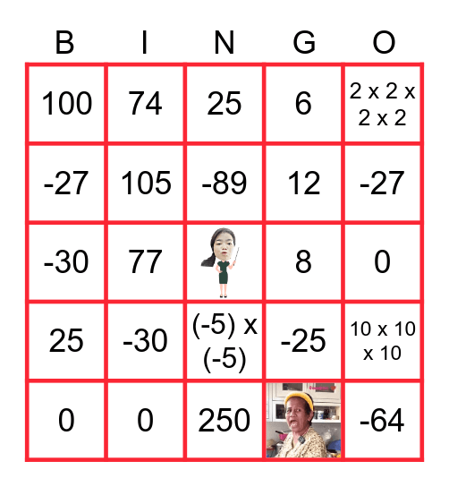 การคูณจำนวนเต็ม Bingo Card