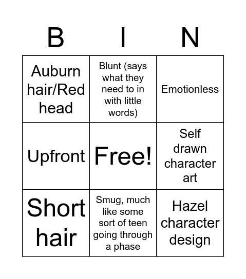 Lancer Char Bingo Card