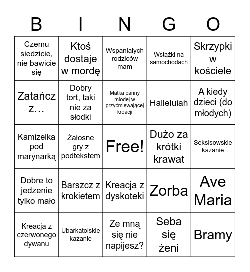 Weselne bingo Card