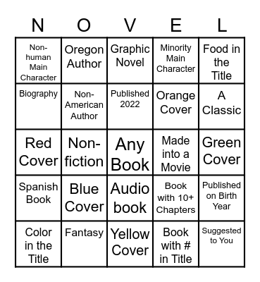 Summer Reading Bingo Card