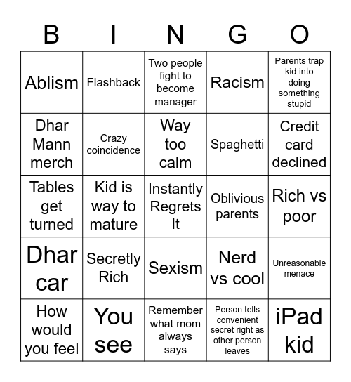 Dhar Mann Bingo Card