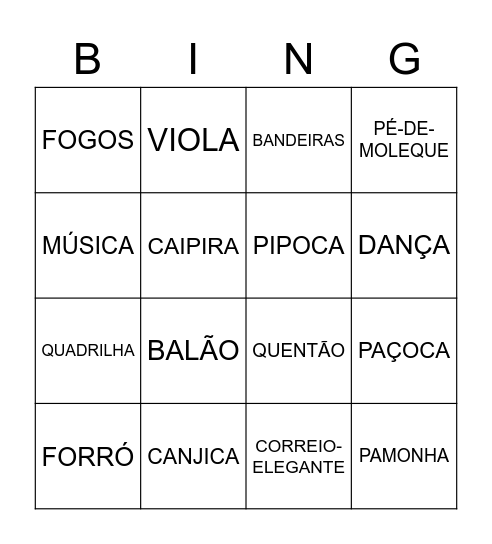 BINGO JUNINO Bingo Card