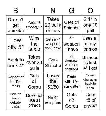 Untitled Bingo Card