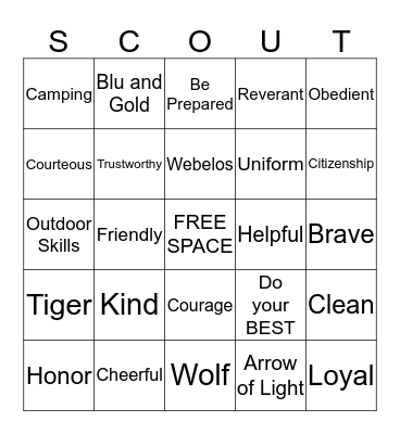 Cub Scout Bingo Card