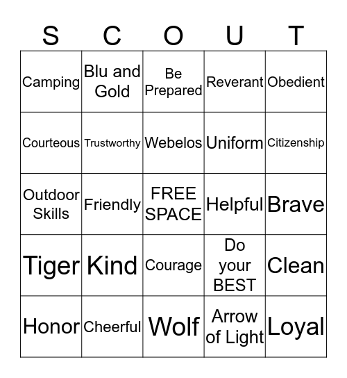 Cub Scout Bingo Card