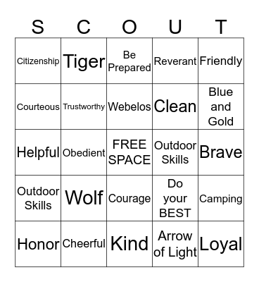 Cub Scout Bingo Card