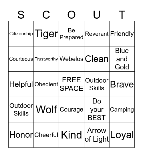 Cub Scout Bingo Card