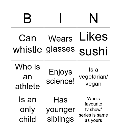 Find someone who Bingo Card