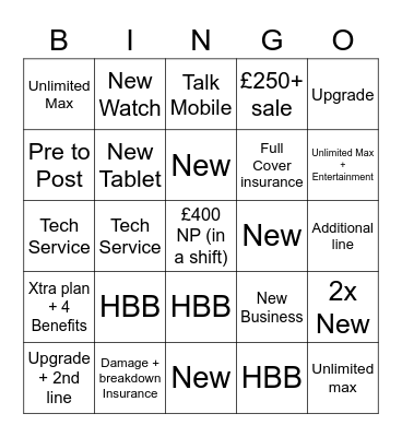 Vodafone Bingo Card