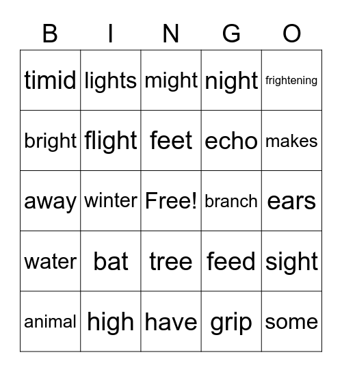 Bat Bingo Card