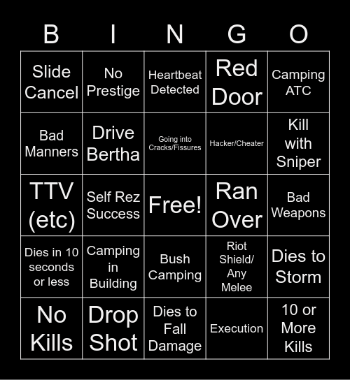 Warzone Bingo Card