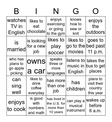 Find Someone Who... Bingo Card
