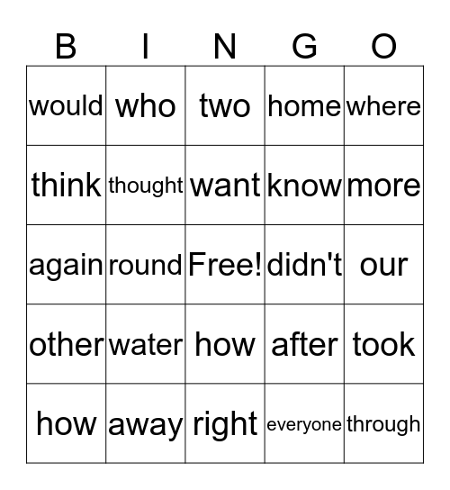 2nd 100 most used words Bingo Card