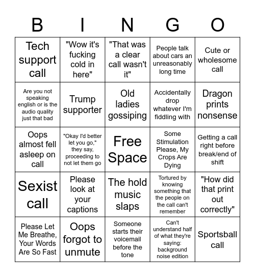 Work Bingo Card