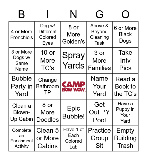 Camp Councelor Bingo Card