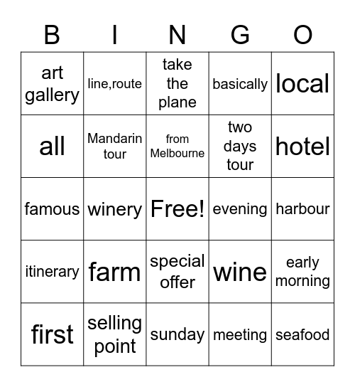 Task 7 Listening Bingo Card