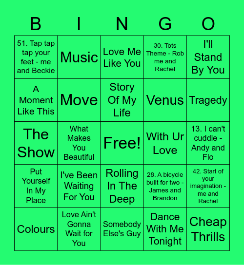 Green - Jenny Bingo Card