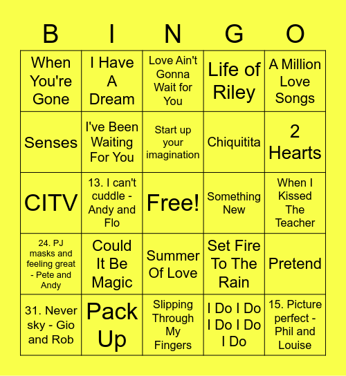 Yellow - Jenny Bingo Card