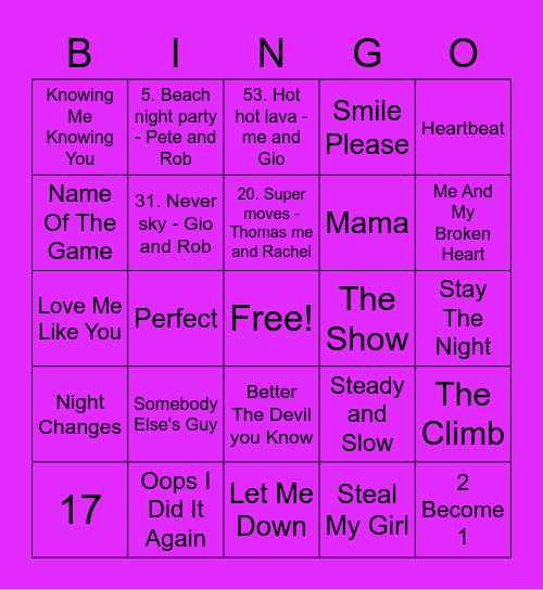 Purple - Kiera Bingo Card
