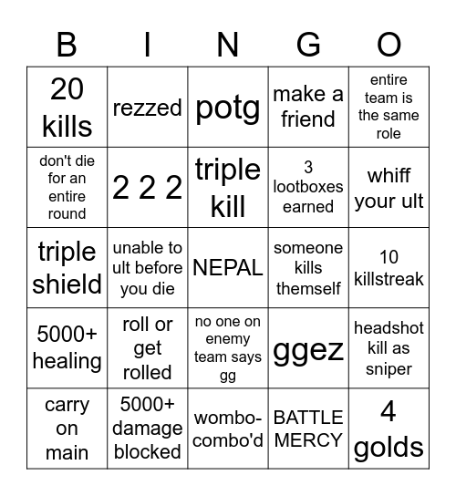 Mystery Heroes Bingo Card