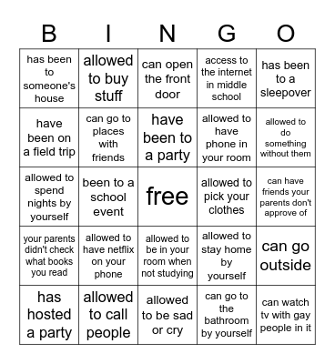 are ur parents less strict than mine Bingo Card