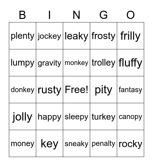 y and ey Bingo Card