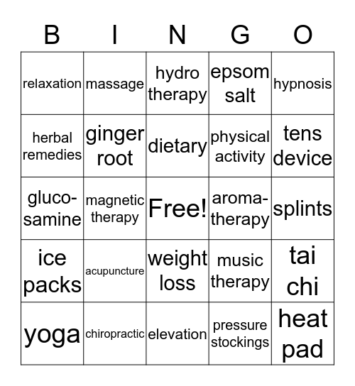 PAIN MANAGEMENT Bingo Card