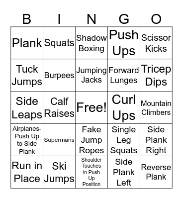 Fitness Bingo Card