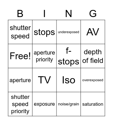 Exposure  Bingo Card