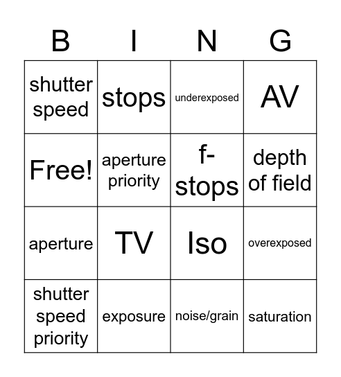 Exposure  Bingo Card