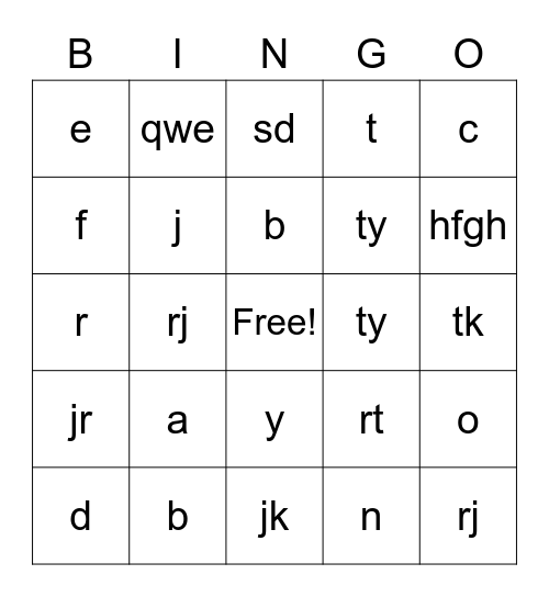 yeah Bingo Card