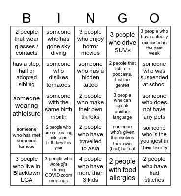 Connection Bingo Card