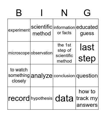 Scientific Method Bingo Card