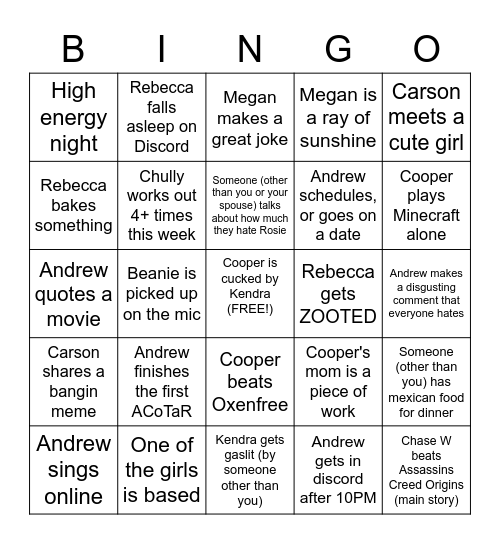 Group Bingo 6/19/22 Bingo Card