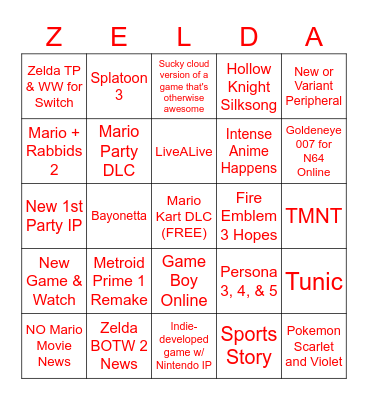 Nintendo Direct Bingo! Bingo Card