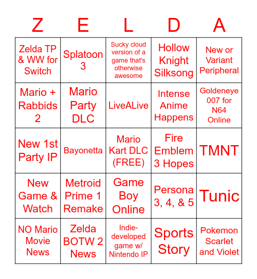 Nintendo Direct Bingo! Bingo Card