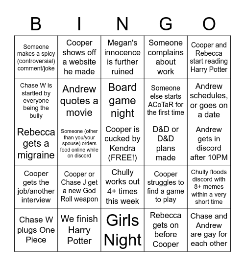 Untitled Bingo Card