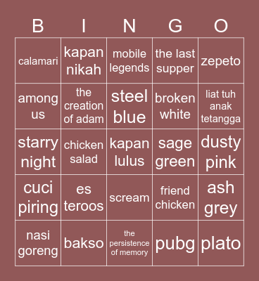 la² Bingo Card