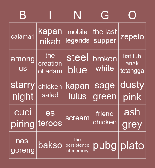 la² Bingo Card