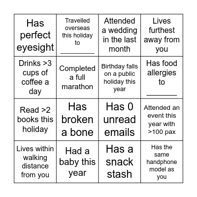 Icebreaker Bingo Card