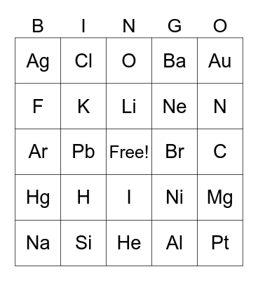 periodic 2 Bingo Card