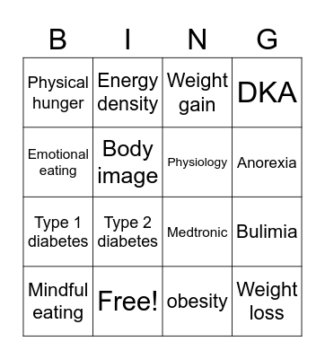 Weight Management  Bingo Card