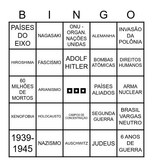 BINGO DE HISTÓRIA - SEGUNDA GUERRA MUNDIAL Bingo Card