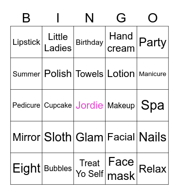 Jordana’s Spa Party Bingo Card