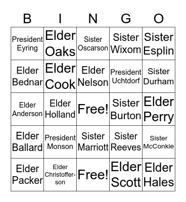 LDS Leadership Bingo Card