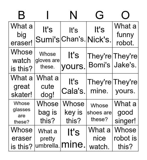 Whose ____ is it? Bingo Card