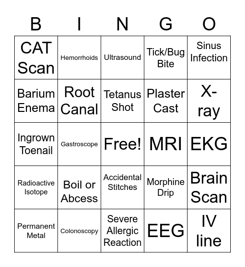 Medical Bingo Card